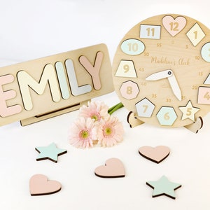 Personalized Wooden Name Clock with Shape Eastern Gift Puzzle Toys for Toddler Gift 1st Birthday Christmas Montessori Toy Baby Gift Boy Girl image 4