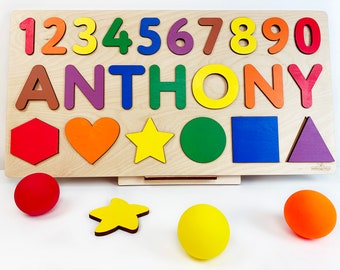 Busy Board Baby Shower 1st Birthday Gift Custom Personalized Wooden Name Puzzle Nursery Decor Wooden Numbers Montessori Toys