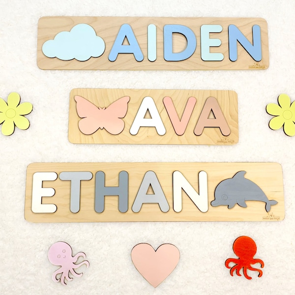 Personalized Wooden Name Puzzle Customized Montessori Toy Baby Shower Gift Flower Girl Proposal Nursery Decor Wooden Letters