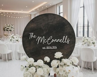 Round Wedding Guest Book Sign Personalized Wood Circle Last Name Guest Signing Decor