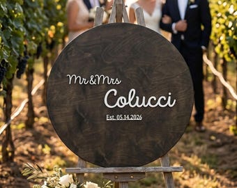 Wedding Guest Book Alternative Sign Round Wooden Sign with Names Unique Wedding Keepsake Guest Sign-In Board