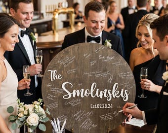 Wedding Guest Book Alternative Sign Round Wooden Sign with Names Unique Wedding Keepsake Guest Sign-In Board Custom decor