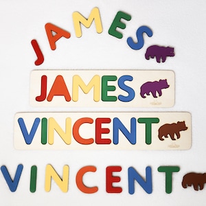 Personalized Wooden Name Puzzle with Painted Background - Montessori Toys and Gifts for Baby Shower, Flower Girl Proposal, Nursery Decor