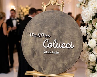 Round Wedding Guest Book Sign Personalized Wood Circle Last Name Custom Reception Display