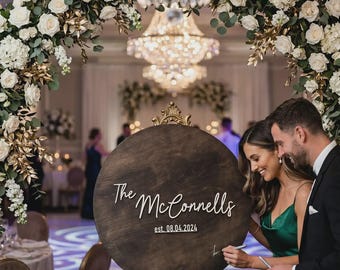 Wedding Guest Book Alternative Round Wooden Sign Personalized Reception Decor