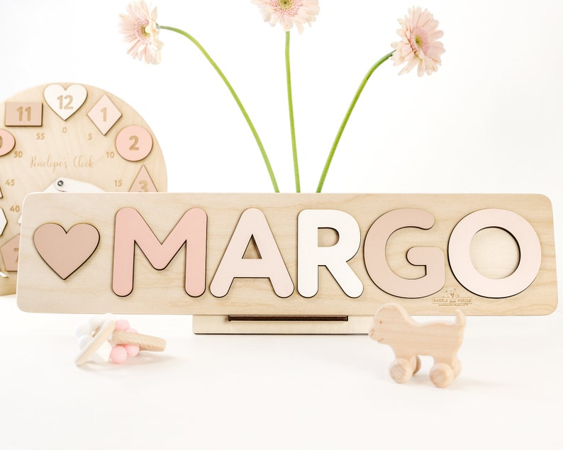 PEGS for Personalized Baby Name Puzzle, Nursery Room Decor, Wooden Kid Name Jigsaw Puzzle, Baby shower and First Birthday Gift Custom Wood image 2