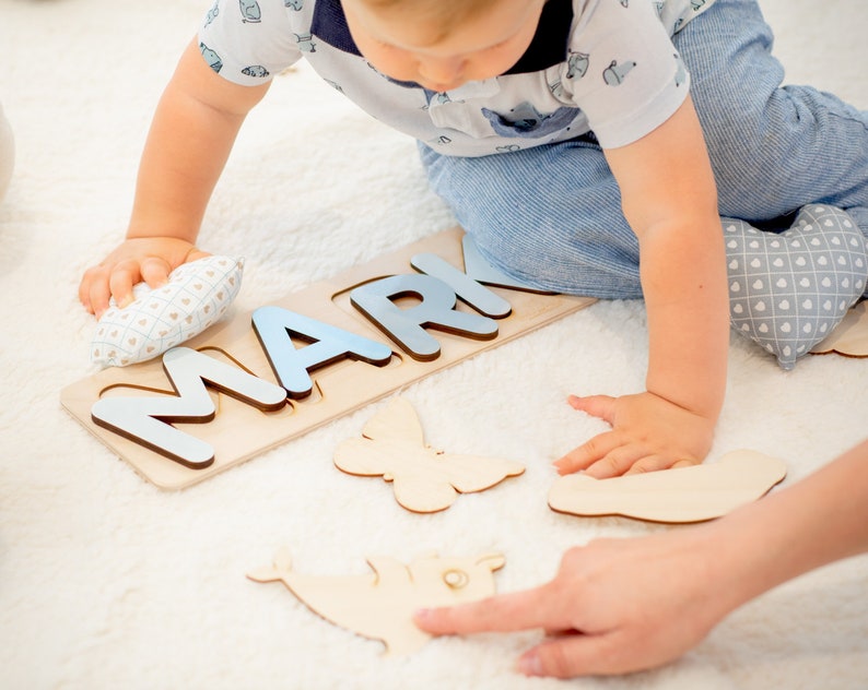 Personalized Baby Name Puzzle, Nursery Room Decor, Wooden Kid Name Jigsaw Puzzle, Baby shower and First Birthday Gift Custom Wood Name Sign image 3