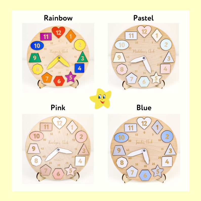 Personalized Wooden Name Clock with Shape Eastern Gift Puzzle Toys for Toddler Gift 1st Birthday Christmas Montessori Toy Baby Gift Boy Girl image 8