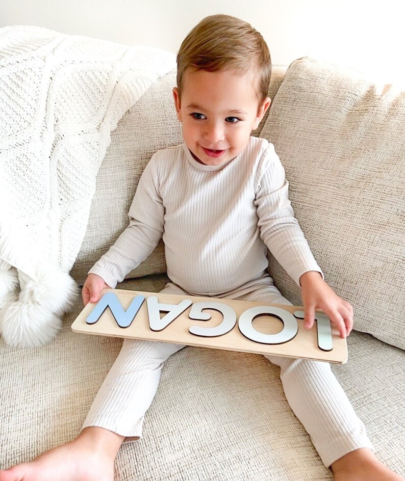 Name puzzle Personalized gift First birthday Gift wooden name puzzle baby boy gift Baby name sign 1 year old girl gift montessori toy image 2