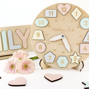 Personalized Wooden Name Clock with Shape Eastern Gift Puzzle Toys for Toddler Gift 1st Birthday Christmas Montessori Toy Baby Gift Boy Girl image 7