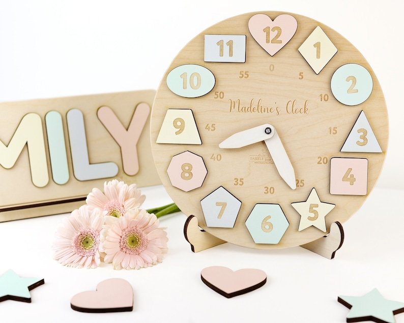 Personalized Wooden Name Clock with Shape Eastern Gift Puzzle Toys for Toddler Gift 1st Birthday Christmas Montessori Toy Baby Gift Boy Girl image 7