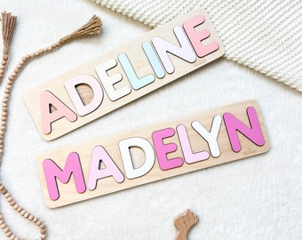 Personalized Name Puzzle With Pegs Toddler wooden Toys Montessori Toys Baby Shower  Gift Wooden Toys 1st Birthday gift first Easter