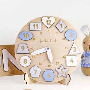 Personalized Wooden Name Clock with Shapes, Easter Gift, Puzzle  Toys for Toddler, Gift 1st Birthday, Montessori Toy,  Baby Gift Boy Girl US