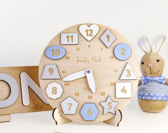 Personalized Wooden Name Clock with Shapes, Easter Gift, Puzzle  Toys for Toddler, Gift 1st Birthday, Montessori Toy,  Baby Gift Boy Girl US