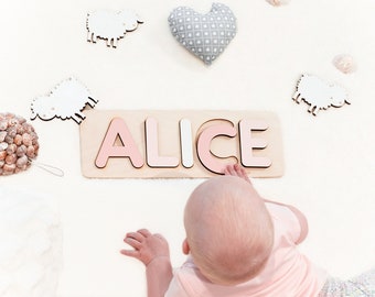 1st First Birthday Easter  Gift Custom name sign Personalized Baby Toys Wooden Montessori Toys Wood Puzzle Toddler Name Puzzle Baby Girl