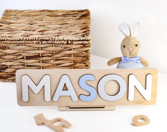 Personalized Baby Name Puzzle, Nursery Room Decor, Wooden Kids Name Jigsaw Puzzle, Baby shower First Birthday Gift Name Puzzle Boy or Girl