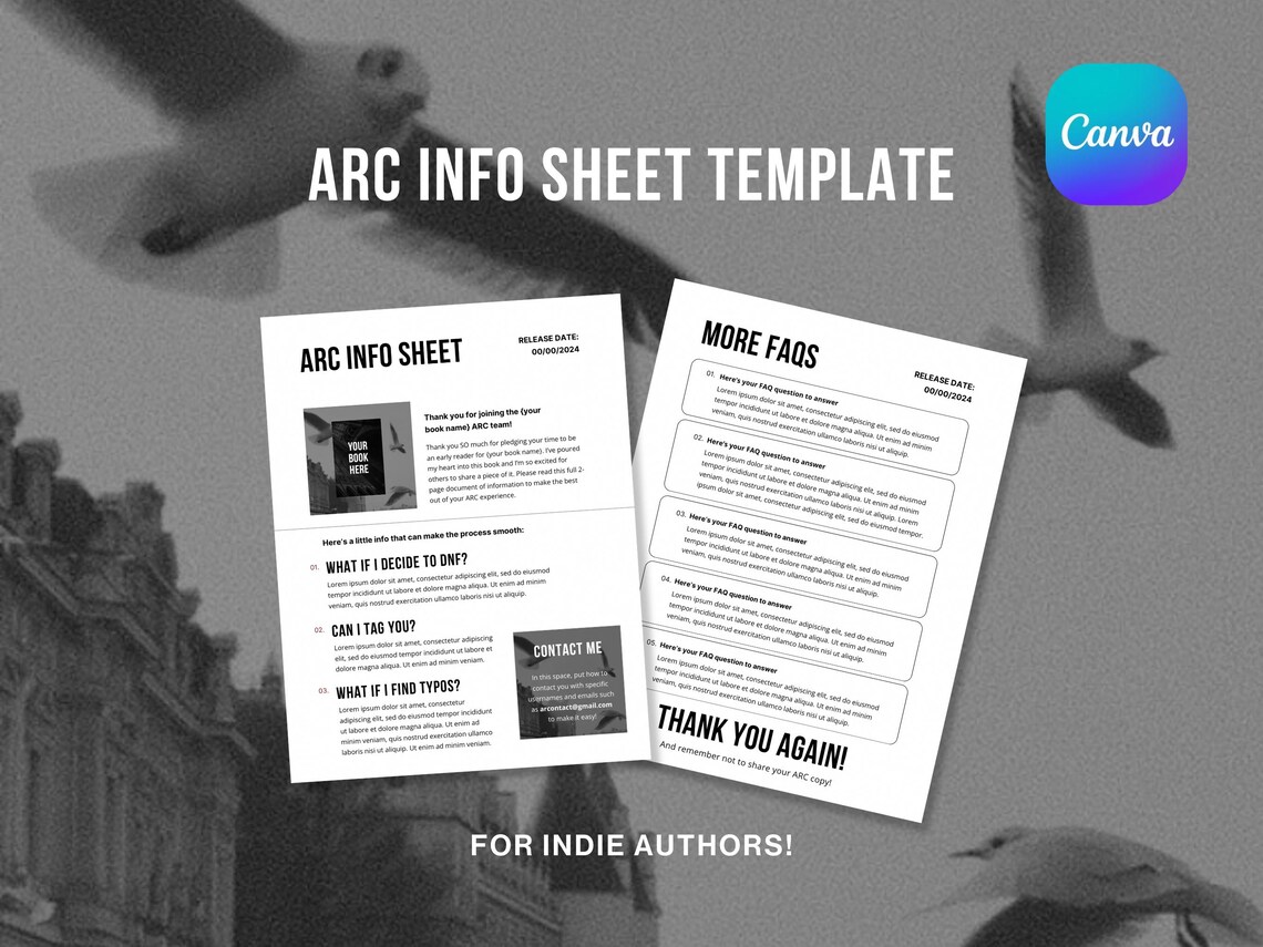 ARC Info Sheet Template for Authors | Editable Canva Templates for ARC ...