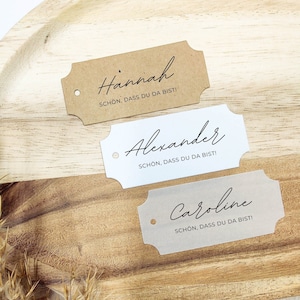 Schön dass du da bist Anhänger, Tischkarten Hochzeit, Namensschild Hochzeit, Geschenkanhänger personalisiert, eckig
