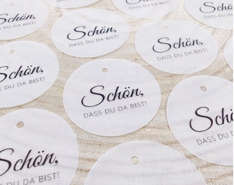 Anhänger Schön dass du da bist, Transparentpapier, Anhänger Gastgeschenk, Geschenkanhänger Hochzeit, Anhänger Kommunion, handgemacht