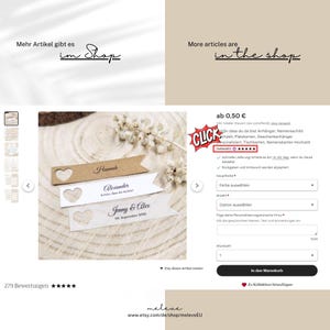 May include: A set of two brown and white paper place cards with a heart-shaped cutout. The place cards are decorated with the names "Hannah", "Alexander", and "Jenny & Alex" along with the date "06 September 2023".
