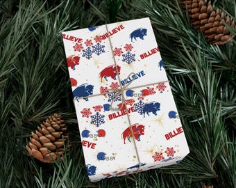 Holiday Buffalo Bills Gift Wrap Papers, Festive Wrapping Sheets for Christmas Presents, Unique NFL Team Design, Sports Fan Decoration,