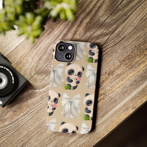 Cute Panda Slim Phone Case – Adorable Bow & Animal Print, Lightweight Protective Cover for iPhone and Samsung, Perfect Panda Lover Gift