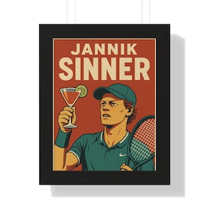 Jannik Sinner Framed Vertical Poster, Tennis Art, Sports Wall Decor, Athletic Home Decor, Gift for Tennis Fans, Sports Enthusiast Wall Art