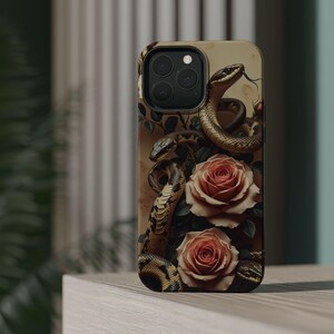 Serpent & Roses Phone Case, Stylish Tough Case for Snake Lovers, Unique Floral Design, Gift for Nature Enthusiasts, Horror and Romance