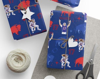 NFL wrapping paper, Buffalo Bills gift wrap, football-themed party supplies, sports fan  wrap, Super Bowl decor, game day packaging