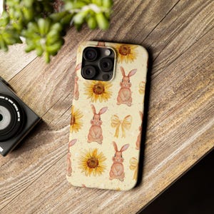Bunny Sunflower Phone Case: Spring Floral Design, Slim Protective Cover