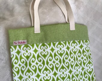 Light Green Tote Bag With Playing Card Inspired Pattern