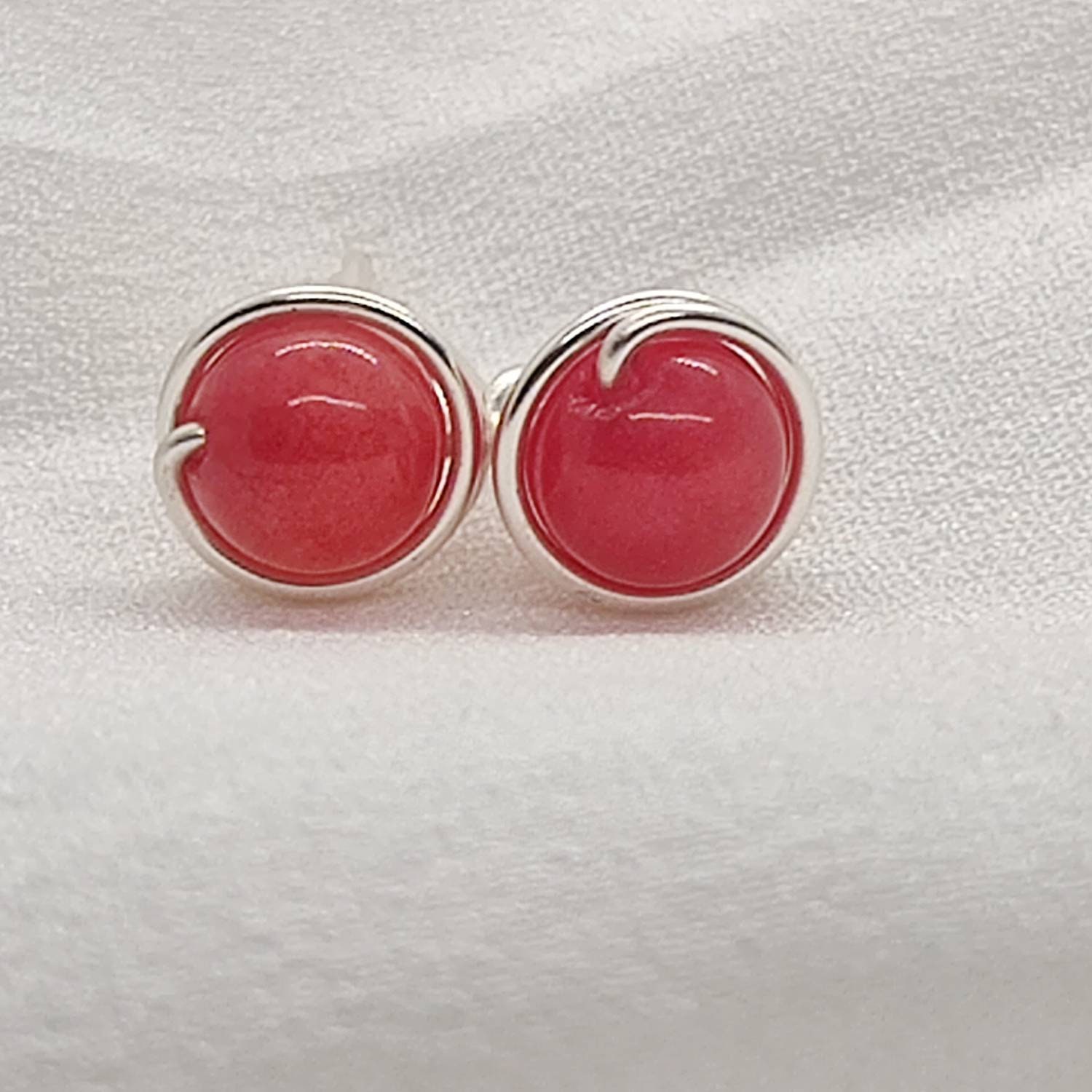 6 mm red jade stud earrings Sterling silver post gemstone Etsy