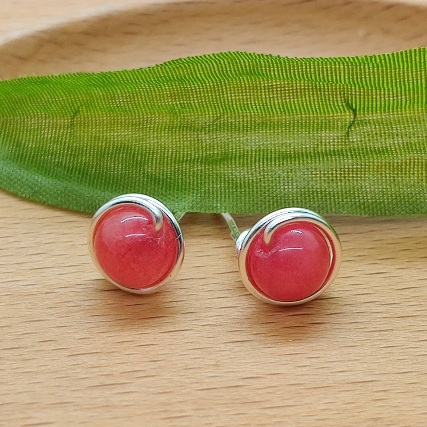 6 mm red jade stud earrings Sterling silver post gemstone Etsy