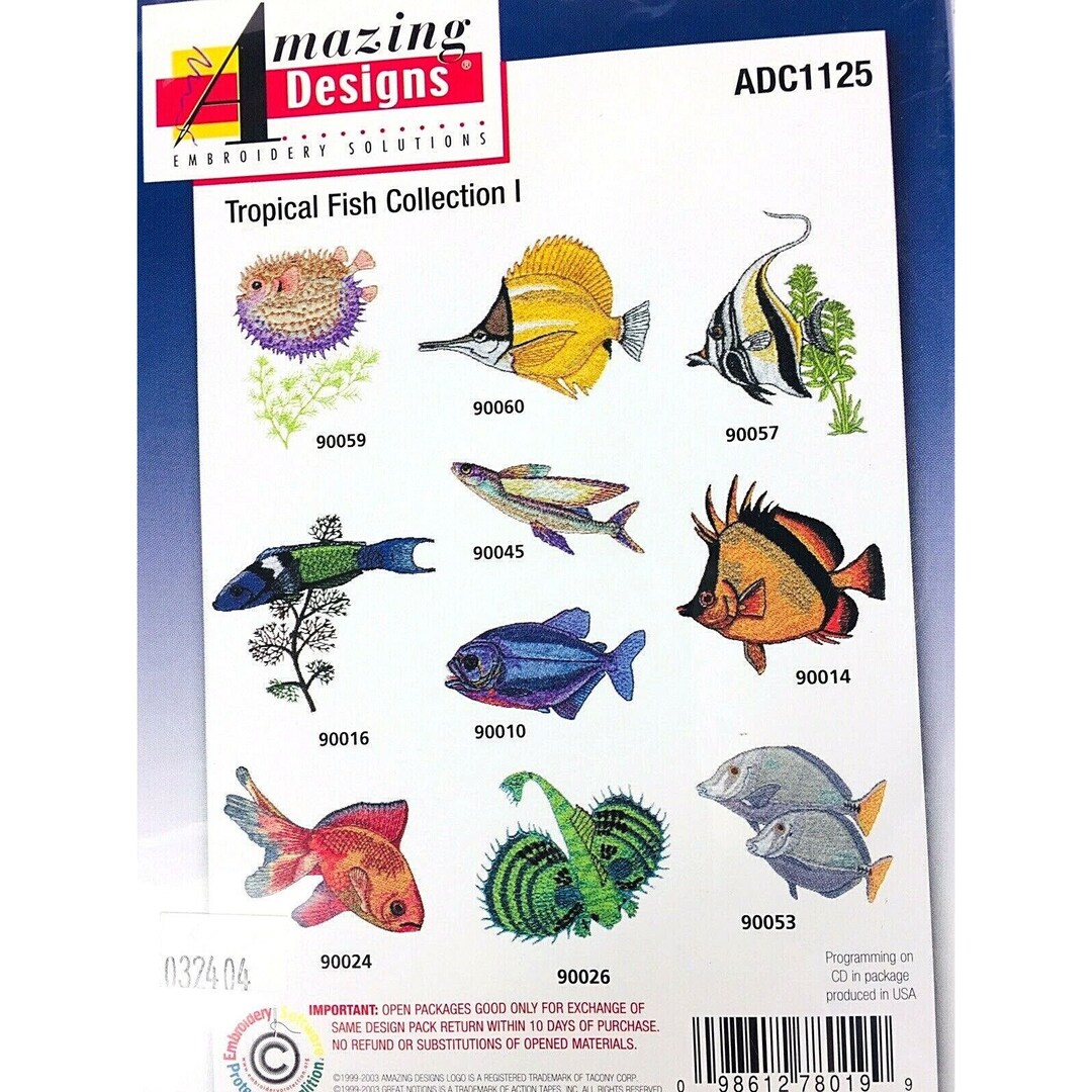 Amazing Designs Embroidery Software Tropical Fish Collection 20 Designs