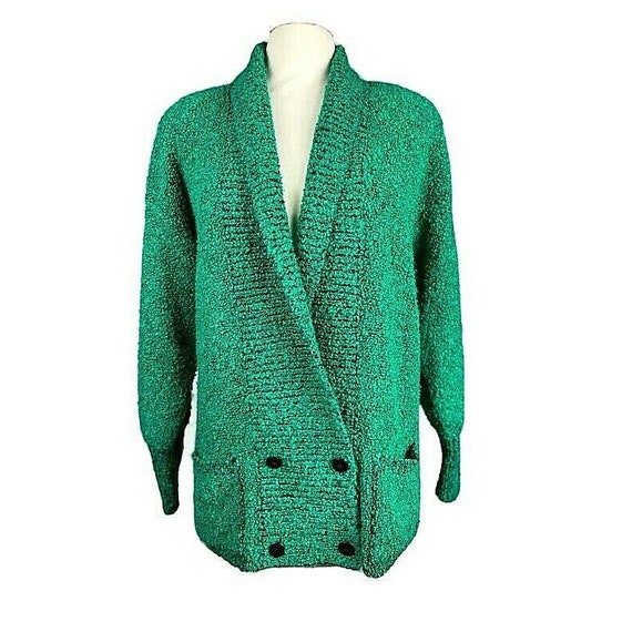 Vintage Sideffects Long Cardigan green & black Sw… - image 1