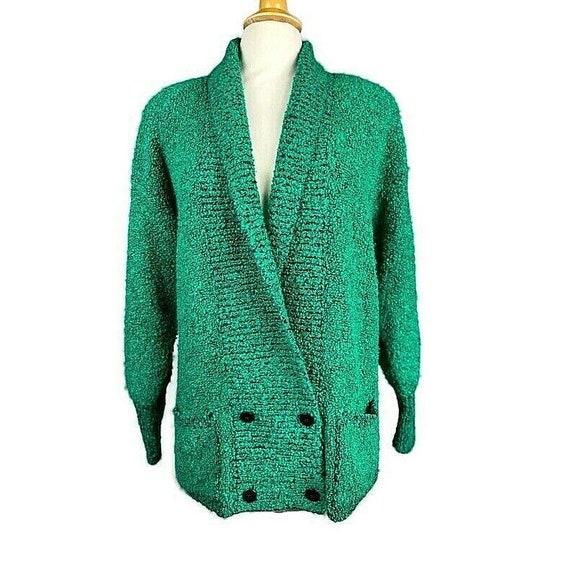 Vintage Sideffects Long Cardigan green & black Sw… - image 8