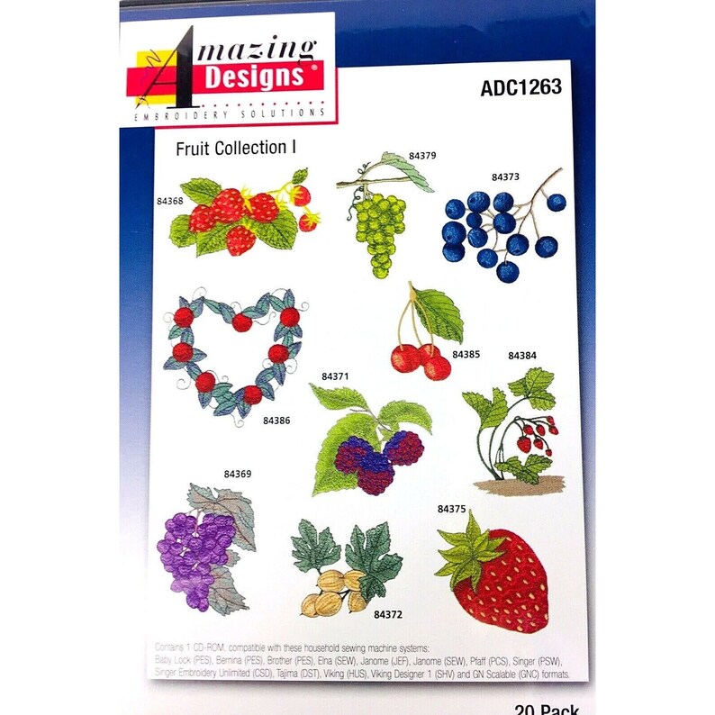 Amazing Designs Embroidery Software Fruit Collection 20 Designs Etsy