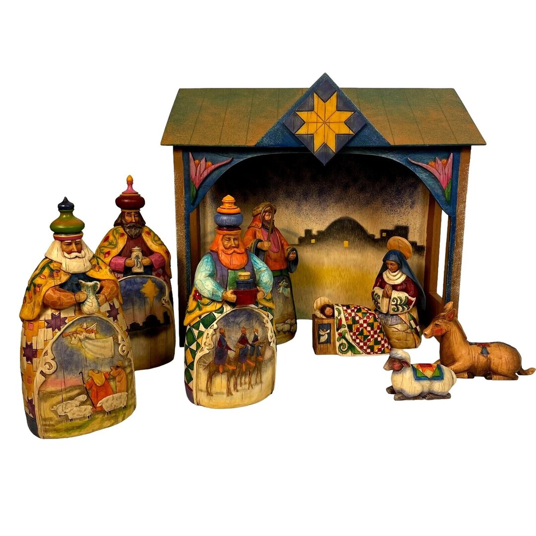 Jim Shore Enesco 9 Piece Nativity Set With Stable Scene 2003 Etsy