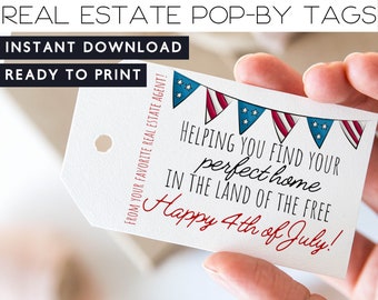 4th of July Pop-By Tag, Cookie Popby, Custom Realtor Gift Tag, Real Estate Gift Tag, Summer Pop By, Veterans Gift, Fourth of July Gift Tag