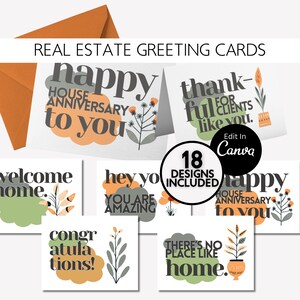 de remerciements immobiliers téléchargeables | Lot de 18 cartes | TOILE MODIFIABLE | Cartes de correspondance d'anniversaire de maison de conception de plante imprimables