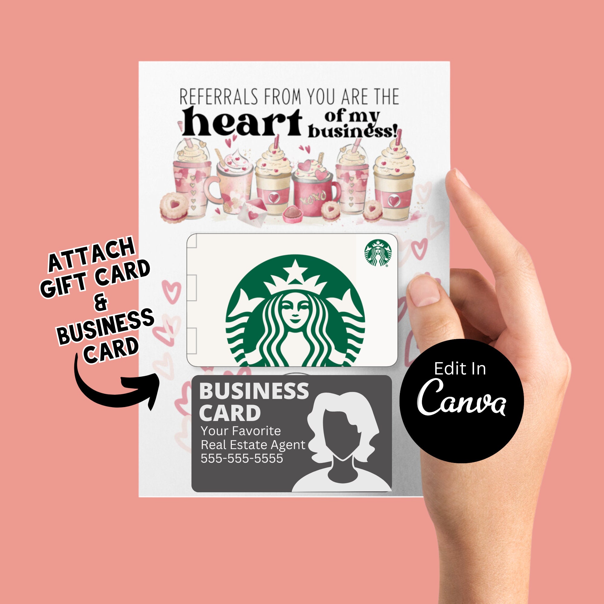 Customizable Real Estate Coffee Gift Card Pop By Tag | Customizable Pop By | EDITABLE CANVA | Heart of My Business Coffee Card Tag Realtors
