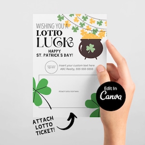 Personalizowana karta losu loterii St Patricks na nieruchomości | Dzień Świętego Patryka | Możliwość pobrania Pop By | EDYTOWALNY CANVA | Pocztówki do wydrukowania