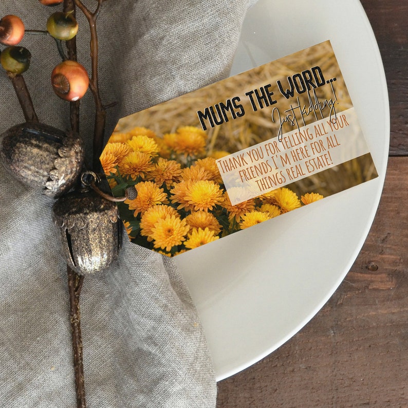 Mums Pop By Tag, Fall Plant, Plant Pop By, Thanksgiving Pop By Tags, Realtor Pop By Ideas, Real Estate Marketing, Mums Gift Tag, September image 5