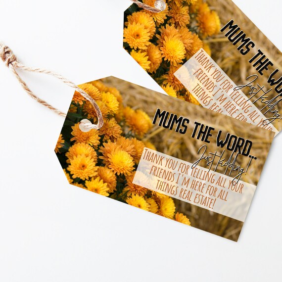 Mums Pop By Tag, Fall Plant, Plant Pop By, Thanksgiving Pop By Tags, Realtor Pop By Ideas, Real Estate Marketing, Mums Gift Tag, September