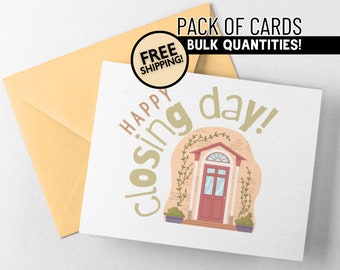 Bulk 50+ Cards - Real Estate Closing Day Card | Front Door Design | PHYSICAL Printed Note Cards | Bulk | Realtor Greeting Cards for Clients