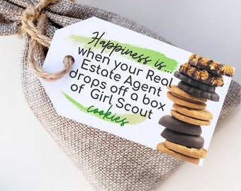 Realtor Girl Scout Cookie Pop-By Tag, Cookie Popby, Geschenkanhänger für Realtor, Danksagungskarte, dünne Minzbonbons