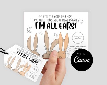 Customizable Spring Easter Pop By Tag for Real Estate | Easter Bunny Card | Downloadable Pop By | EDITABLE CANVA | Postcards Printable