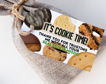 Realtor Girl Scout Cookie Pop-By Tag, Cookie Popby, Custom Realtor Gift Tag, Real Estate Gift Tag, Cookie Thank You Card Custom, Cookie Time