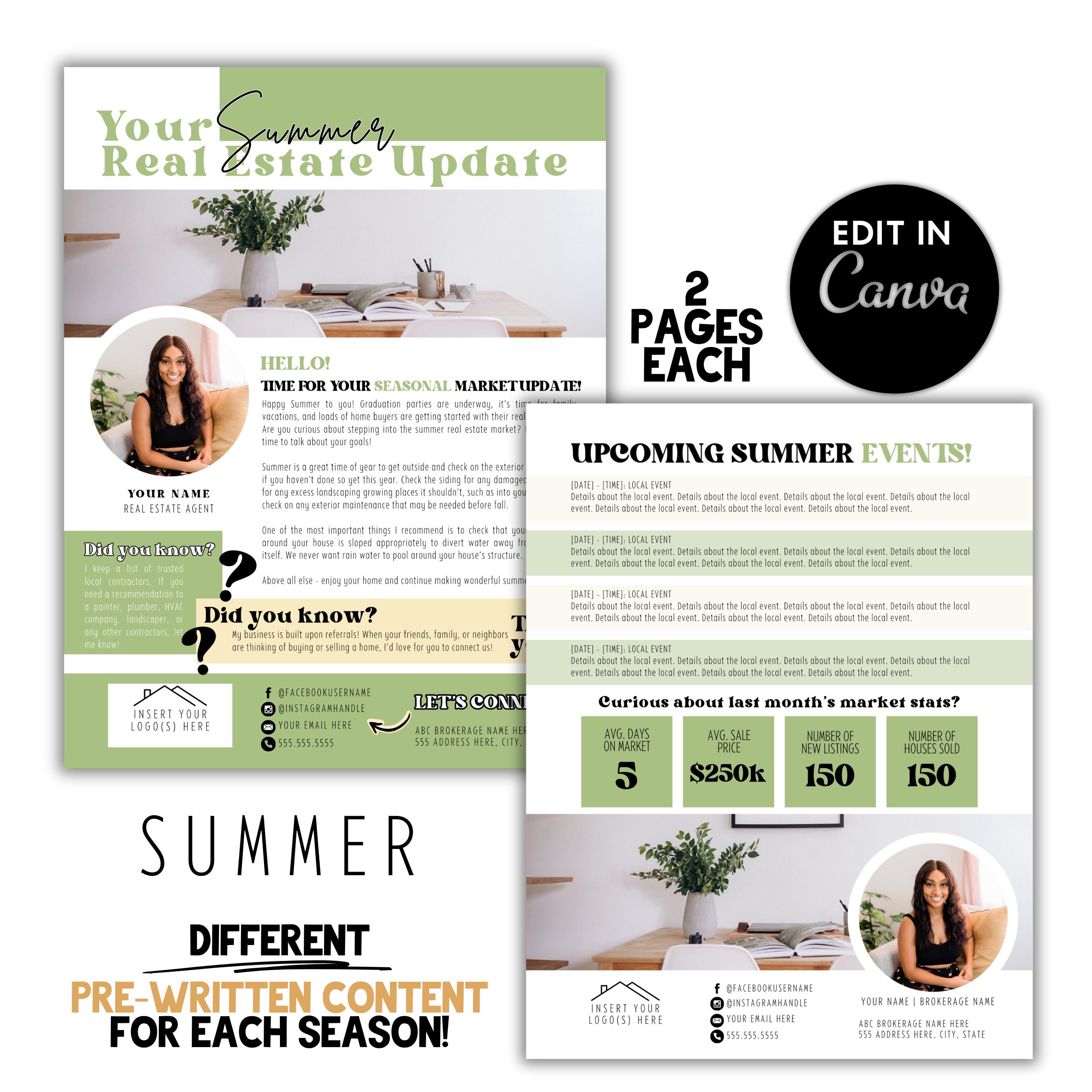 Customizable QUARTERLY NEWSLETTER for Prospecting Real Estate Clients ...