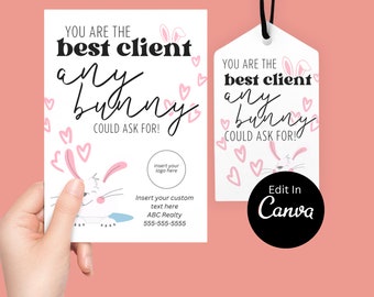 Custom Pop By Tag Easter Bunny for Realtor Clients | Customizable Pop By | EDITABLE CANVA | Easter Pop By Spring Client Gift Tag | April